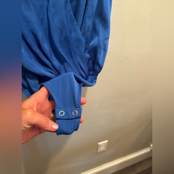 Express Elegant Blue Women's bodysuit draped blue bodycon fancy night out - Picture 3 of 11